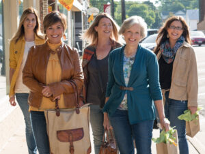 Women shopping downtown